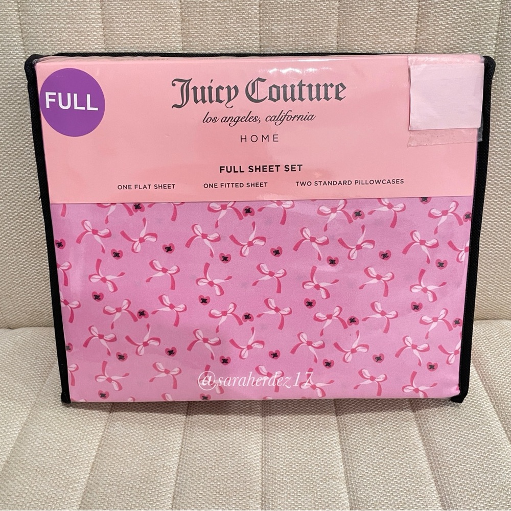 NEW Juicy Couture Full Sheet Set Pink‎ Bows Hearts 4 Piece Bedding